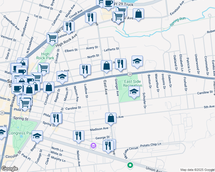 map of restaurants, bars, coffee shops, grocery stores, and more near in Saratoga Springs