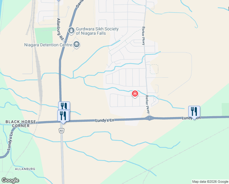 map of restaurants, bars, coffee shops, grocery stores, and more near 13132 Lundy's Lane in Thorold