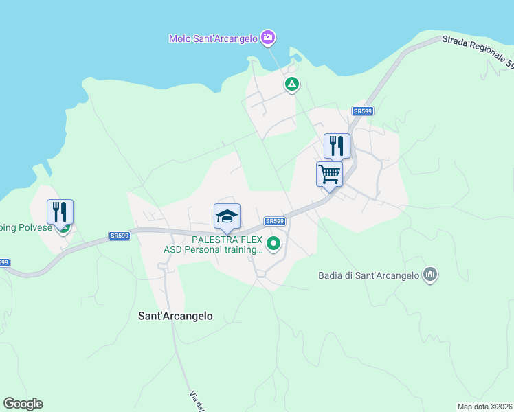 map of restaurants, bars, coffee shops, grocery stores, and more near 92 Via della Sapienza in Sant'Arcangelo