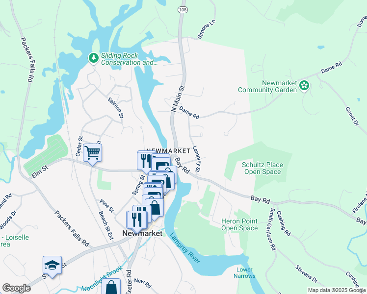 map of restaurants, bars, coffee shops, grocery stores, and more near 5 Sanborn Avenue in Newmarket