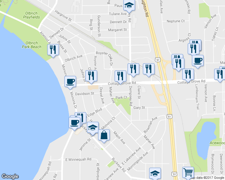 map of restaurants, bars, coffee shops, grocery stores, and more near 3904 Maher Avenue in Madison