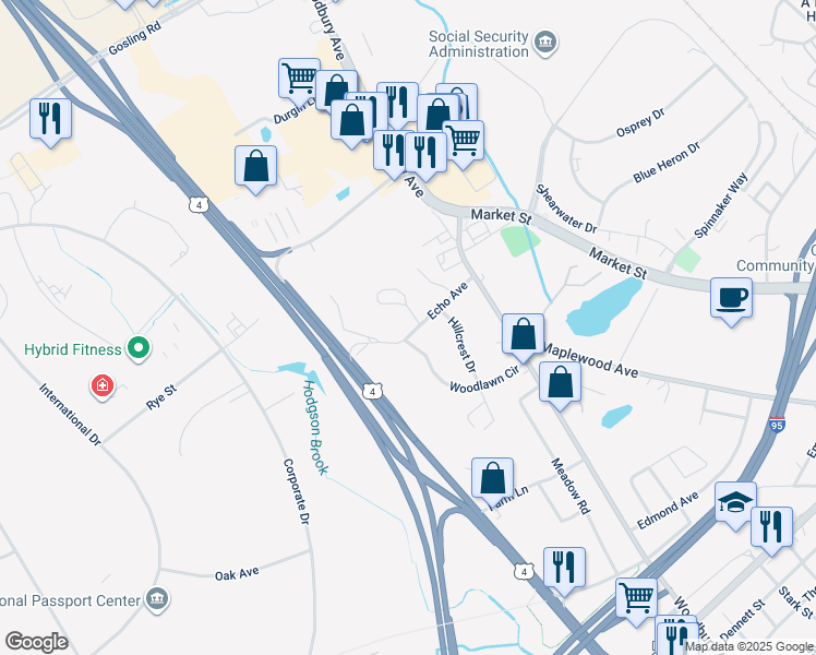 map of restaurants, bars, coffee shops, grocery stores, and more near 171 Echo Avenue in Portsmouth