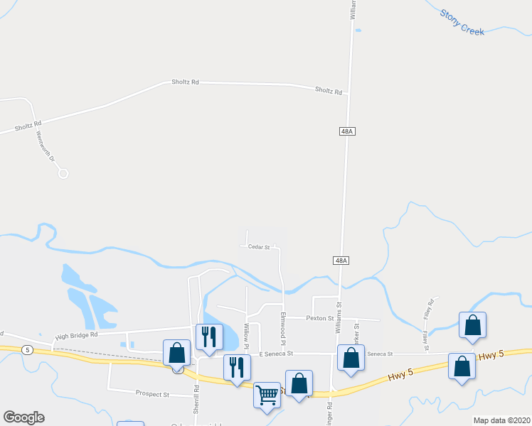map of restaurants, bars, coffee shops, grocery stores, and more near 124 Cedar Street in Sherrill