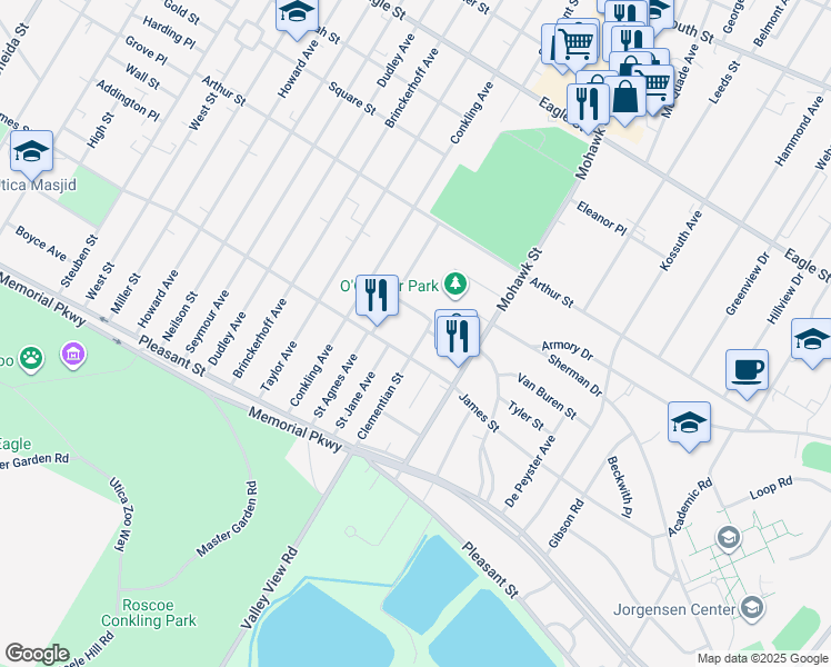map of restaurants, bars, coffee shops, grocery stores, and more near 635 James St in Utica