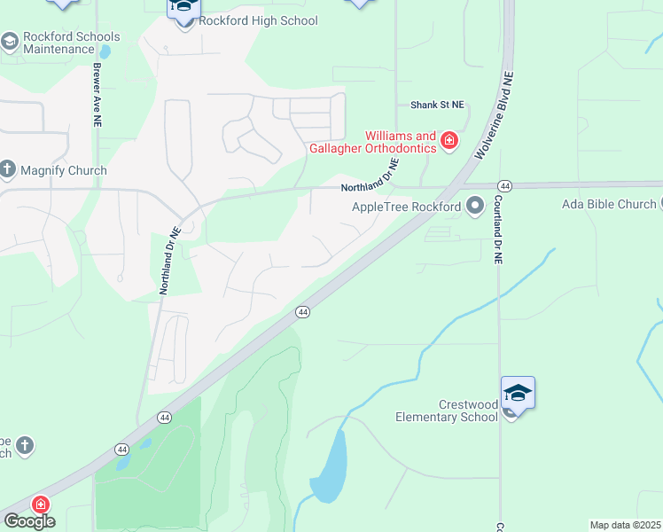 map of restaurants, bars, coffee shops, grocery stores, and more near 6664 Pleasantview Street Northeast in Rockford