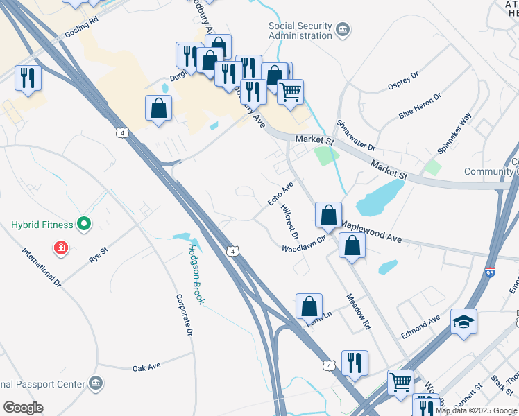 map of restaurants, bars, coffee shops, grocery stores, and more near 171 Echo Avenue in Portsmouth