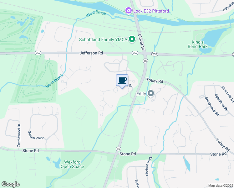 map of restaurants, bars, coffee shops, grocery stores, and more near 1 Wheatley Terrace in Pittsford
