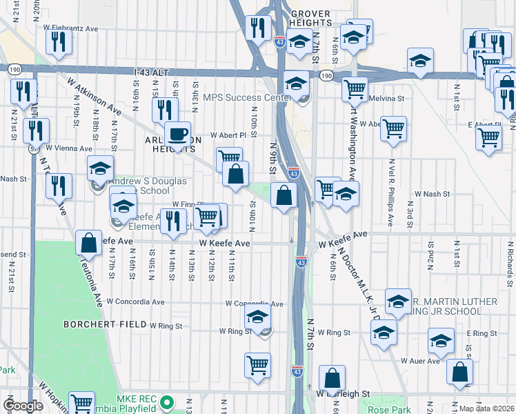 map of restaurants, bars, coffee shops, grocery stores, and more near 3559 North 9th Street in Milwaukee