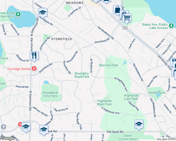 map of restaurants, bars, coffee shops, grocery stores, and more near 1410 West Skyline Drive in Madison