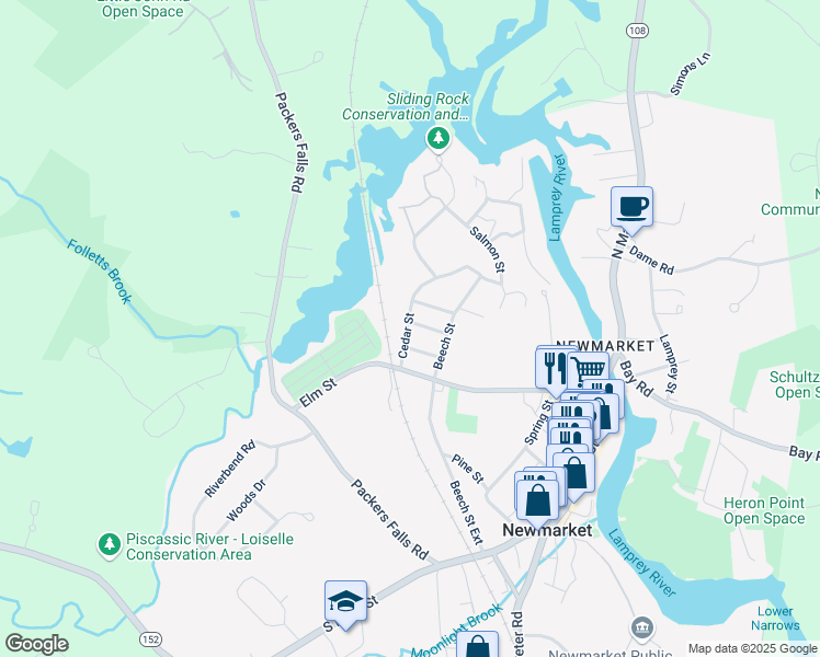 map of restaurants, bars, coffee shops, grocery stores, and more near 6 Forest Street in Newmarket
