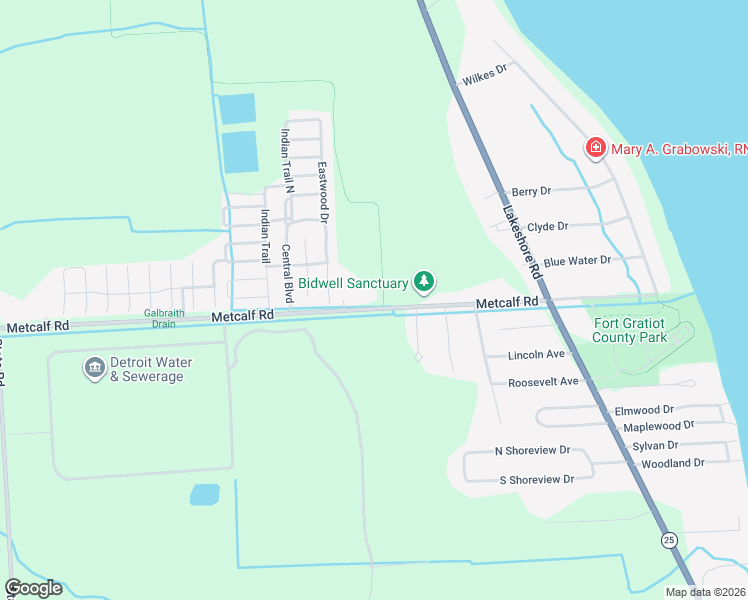 map of restaurants, bars, coffee shops, grocery stores, and more near 3590 Metcalf Road in Fort Gratiot Township
