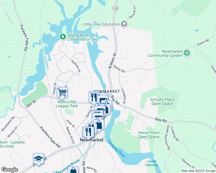 map of restaurants, bars, coffee shops, grocery stores, and more near in Newmarket