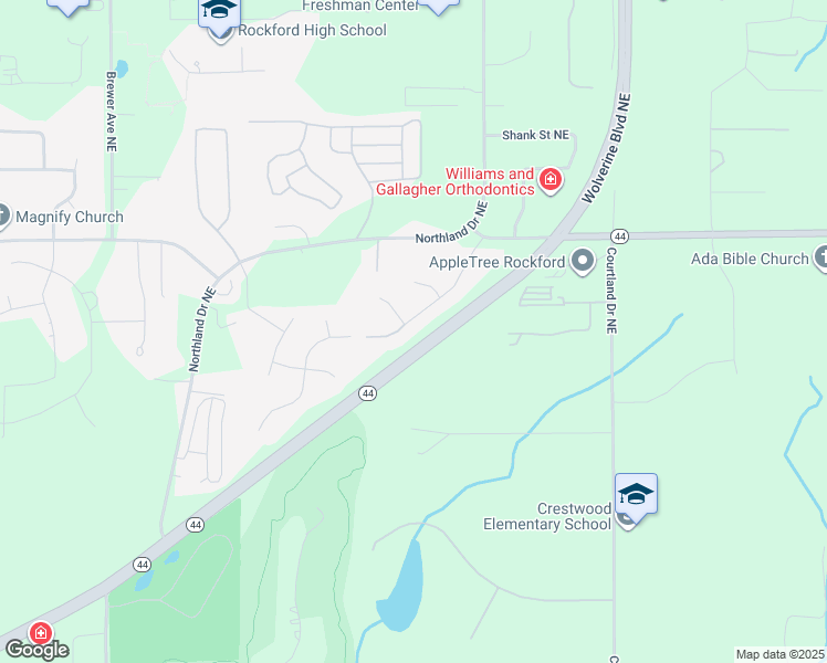map of restaurants, bars, coffee shops, grocery stores, and more near 6664 Pleasantview Street Northeast in Rockford