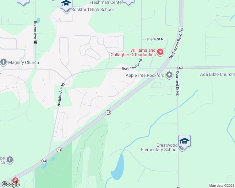 map of restaurants, bars, coffee shops, grocery stores, and more near 6664 Pleasantview Street Northeast in Rockford