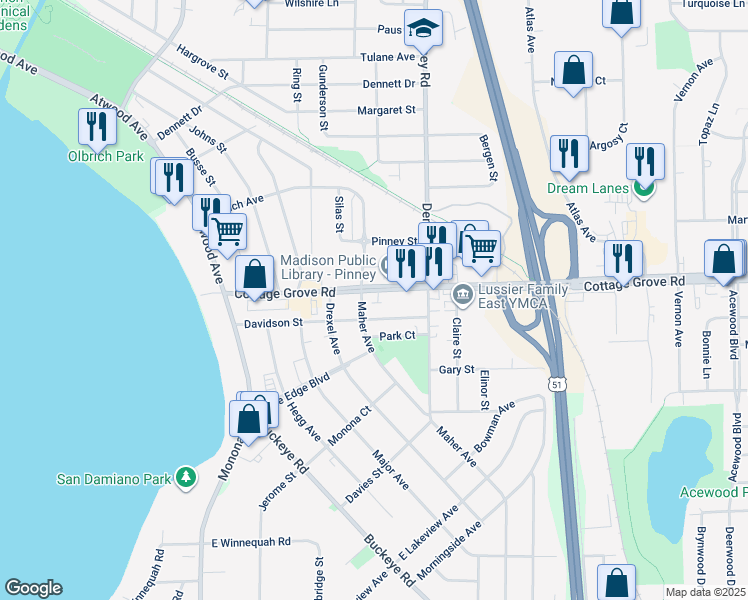 map of restaurants, bars, coffee shops, grocery stores, and more near 3904 Maher Avenue in Madison