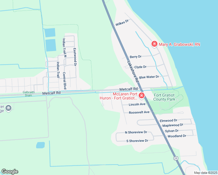 map of restaurants, bars, coffee shops, grocery stores, and more near 3535 Metcalf Road in Fort Gratiot Township