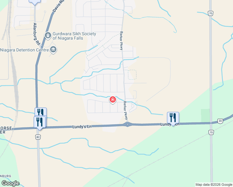 map of restaurants, bars, coffee shops, grocery stores, and more near 381 Vanilla Trail in Thorold