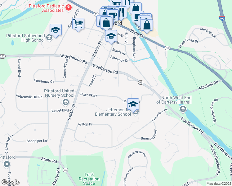 map of restaurants, bars, coffee shops, grocery stores, and more near 52 Reitz Parkway in Pittsford