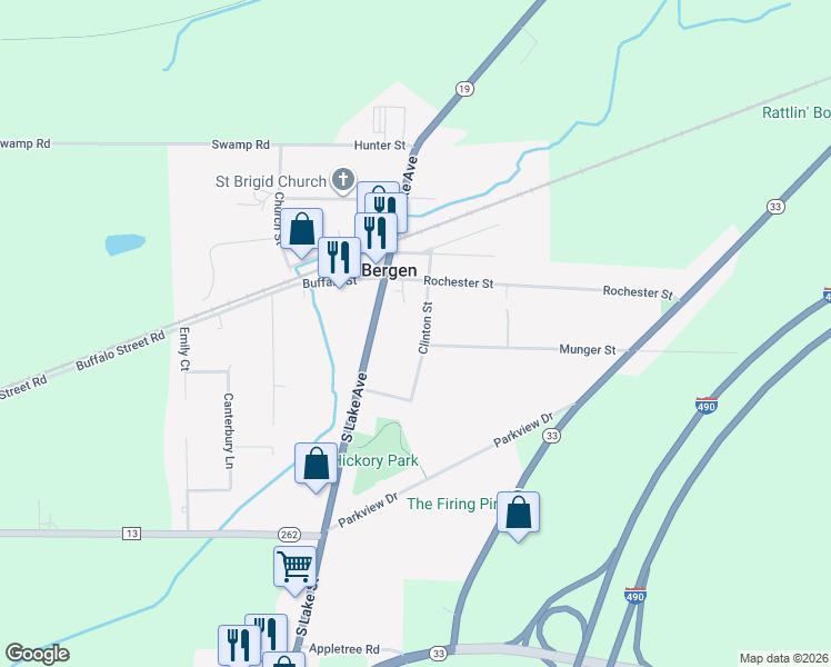 map of restaurants, bars, coffee shops, grocery stores, and more near 26 Clinton Street in Bergen