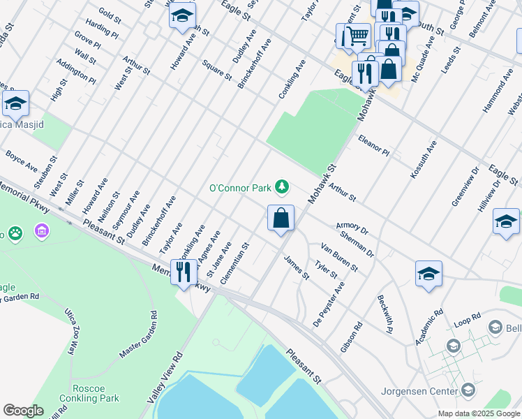 map of restaurants, bars, coffee shops, grocery stores, and more near 630 Rosemont Place in Utica