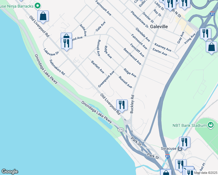 map of restaurants, bars, coffee shops, grocery stores, and more near 150 Old Liverpool Road in Liverpool