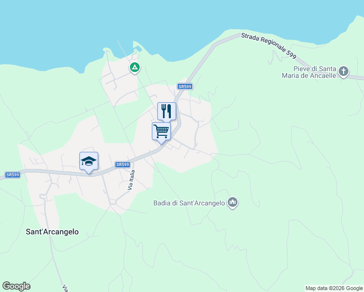 map of restaurants, bars, coffee shops, grocery stores, and more near 6 Via Fratelli Cervi in Sant'Arcangelo