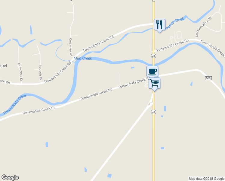map of restaurants, bars, coffee shops, grocery stores, and more near 4525 Tonawanda Creek Road in East Amherst