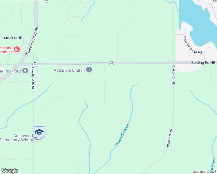 map of restaurants, bars, coffee shops, grocery stores, and more near 5230 Belding Road Northeast in Rockford