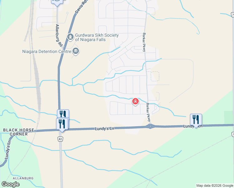 map of restaurants, bars, coffee shops, grocery stores, and more near 275 Vanilla Trail in Thorold