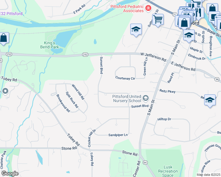 map of restaurants, bars, coffee shops, grocery stores, and more near 13 Buttermilk Hill Road in Pittsford