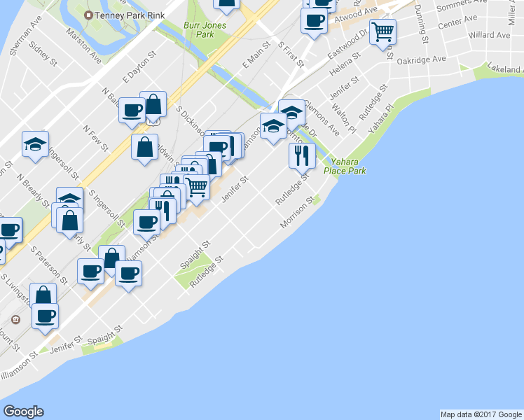 map of restaurants, bars, coffee shops, grocery stores, and more near 1342 Rutledge Street in Madison