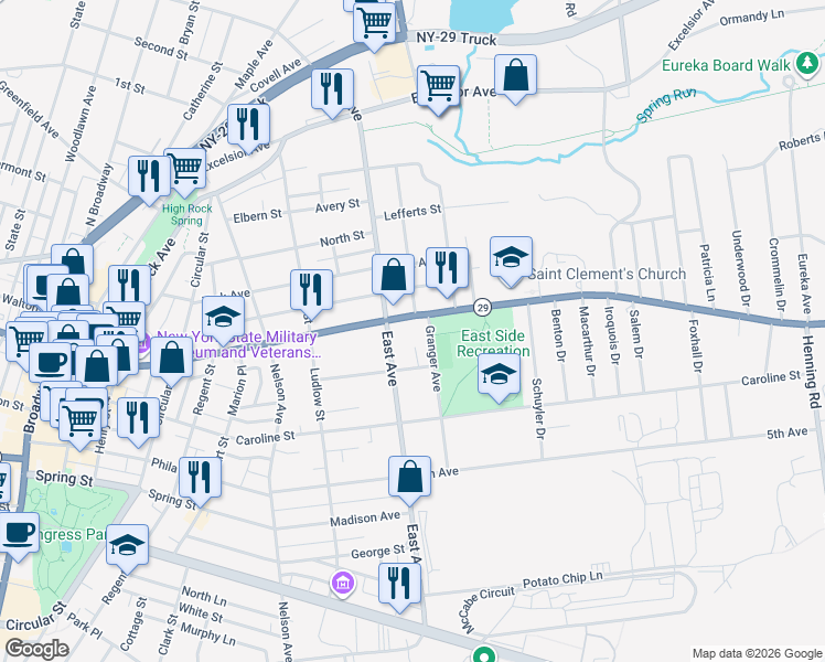 map of restaurants, bars, coffee shops, grocery stores, and more near in Saratoga Springs