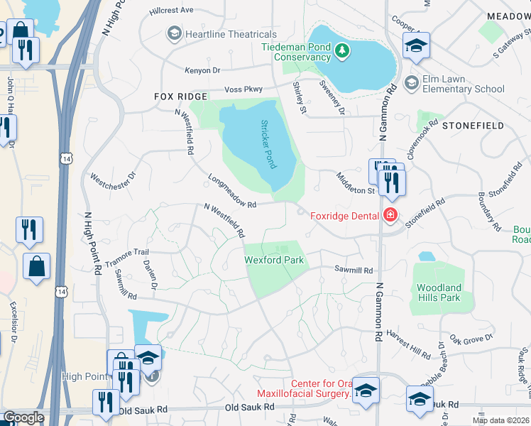 map of restaurants, bars, coffee shops, grocery stores, and more near 7317 Longmeadow Road in Madison
