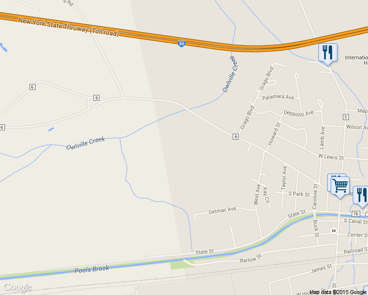 map of restaurants, bars, coffee shops, grocery stores, and more near 451 New Boston Street in Canastota
