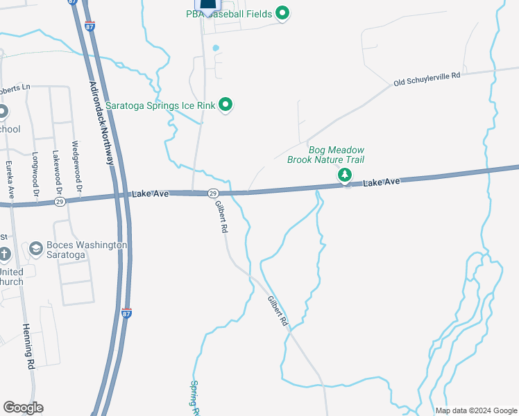 map of restaurants, bars, coffee shops, grocery stores, and more near 2 Gilbert Road in Saratoga Springs