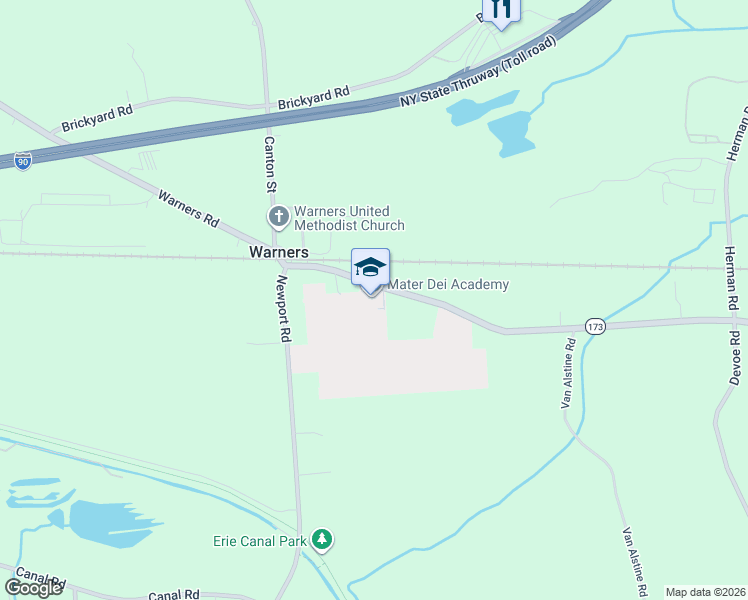 map of restaurants, bars, coffee shops, grocery stores, and more near 2661 Warners Road in Warners