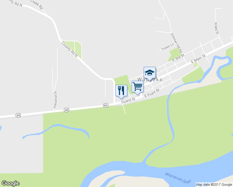 map of restaurants, bars, coffee shops, grocery stores, and more near 102 Park Street in Wauzeka