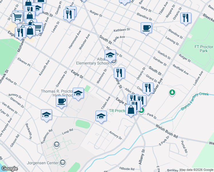 map of restaurants, bars, coffee shops, grocery stores, and more near 1107 Columbus Avenue in Utica