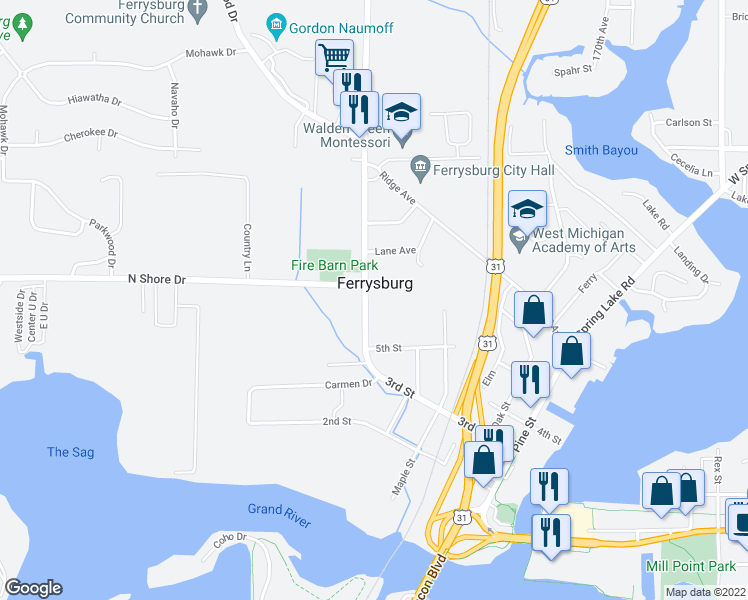 map of restaurants, bars, coffee shops, grocery stores, and more near 520 174th Avenue in Spring Lake