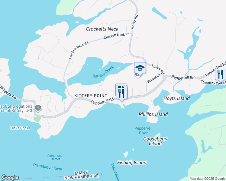 map of restaurants, bars, coffee shops, grocery stores, and more near 81 Pepperrell Road in Kittery
