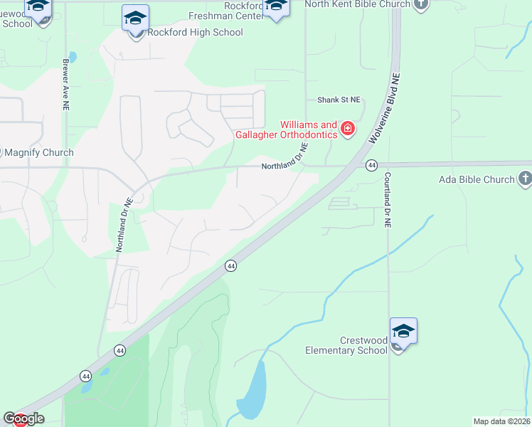 map of restaurants, bars, coffee shops, grocery stores, and more near 4496 Pleasantview Court Northeast in Rockford