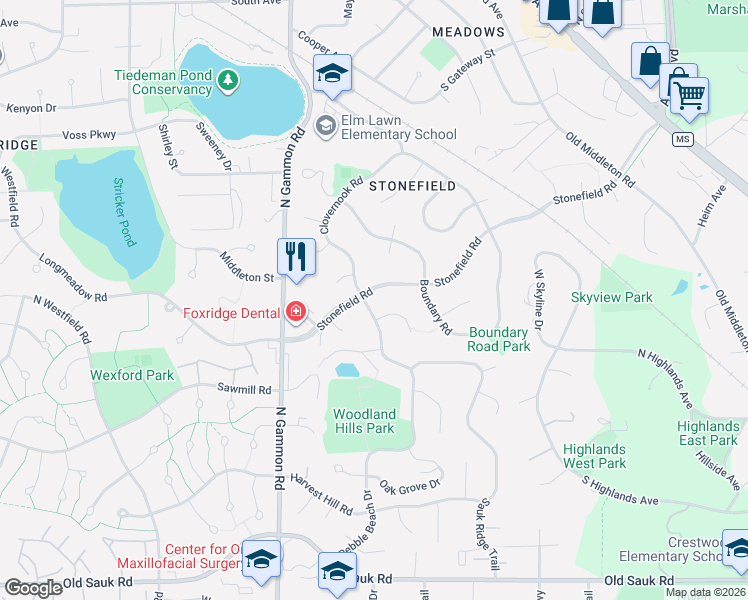 map of restaurants, bars, coffee shops, grocery stores, and more near 6635 Clovernook Road in Middleton