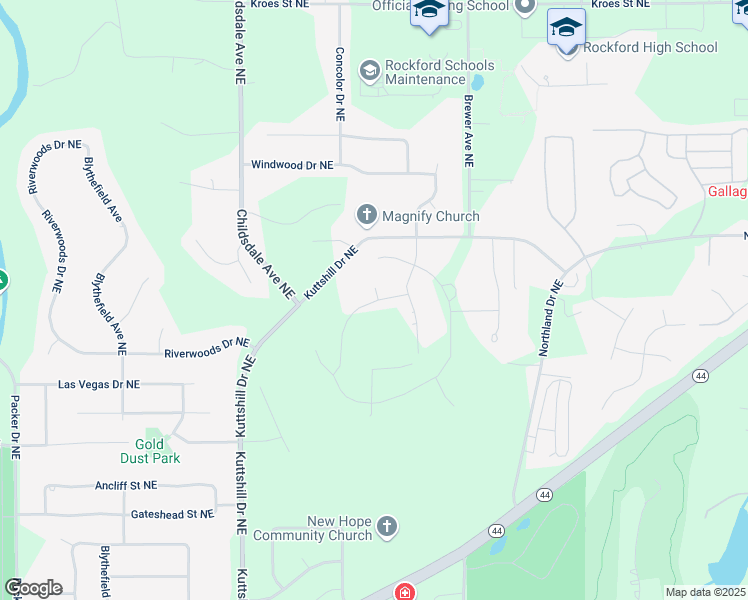 map of restaurants, bars, coffee shops, grocery stores, and more near 6728 Kuttshill Drive Northeast in Rockford