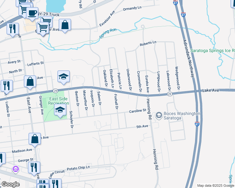 map of restaurants, bars, coffee shops, grocery stores, and more near in Saratoga Springs