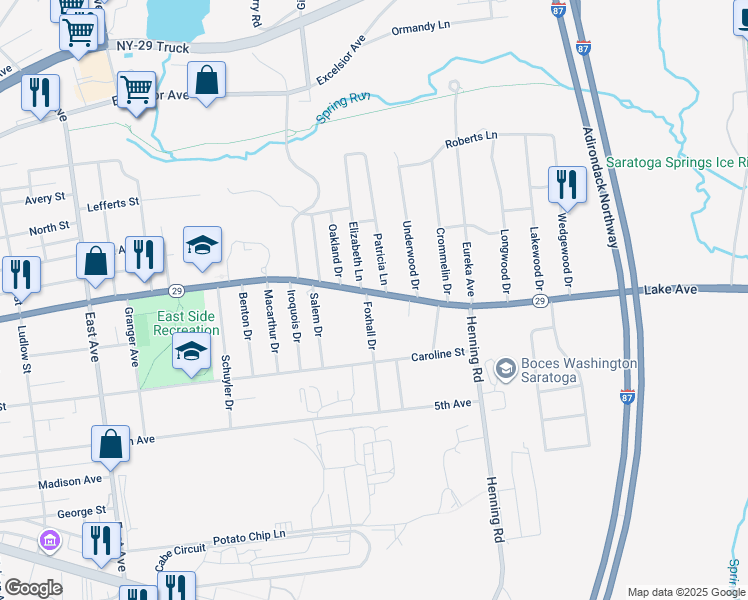 map of restaurants, bars, coffee shops, grocery stores, and more near in Saratoga Springs