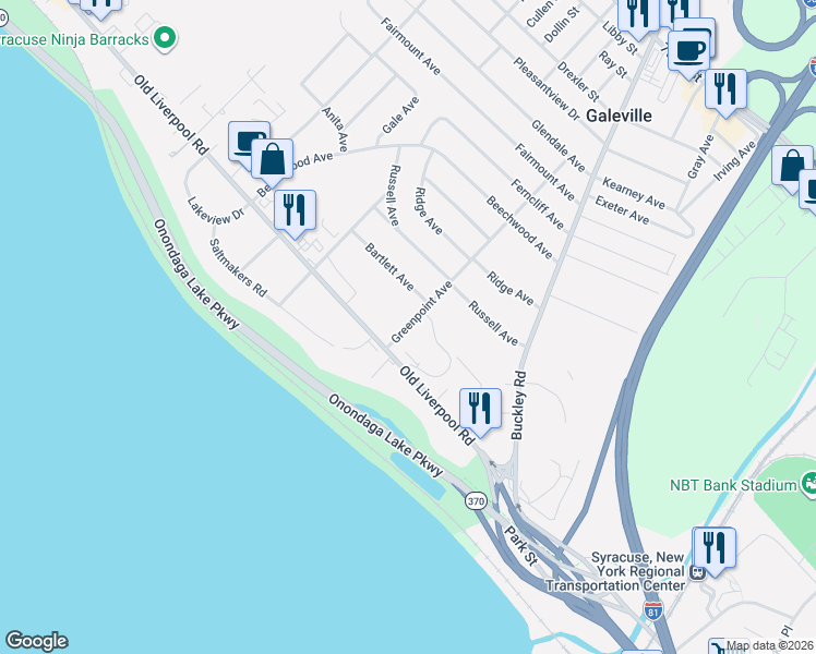 map of restaurants, bars, coffee shops, grocery stores, and more near 204 Old Liverpool Road in Liverpool