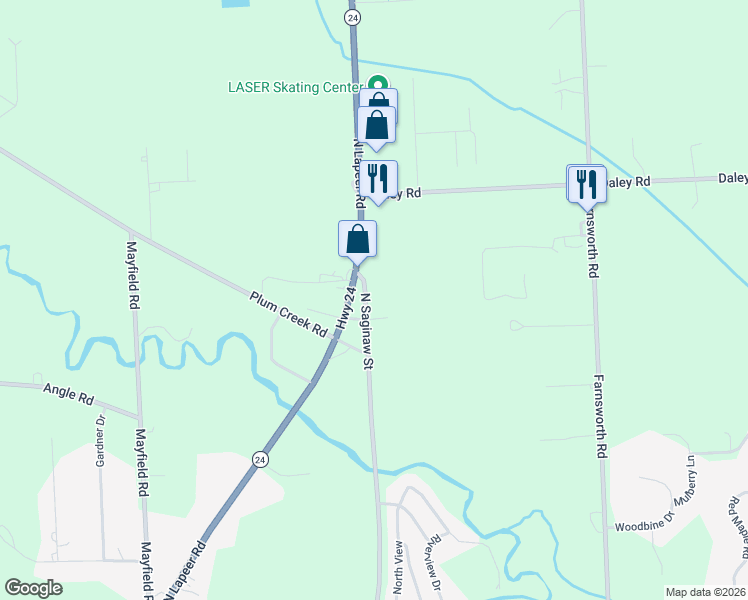 map of restaurants, bars, coffee shops, grocery stores, and more near 1898 North Lapeer Road in Lapeer