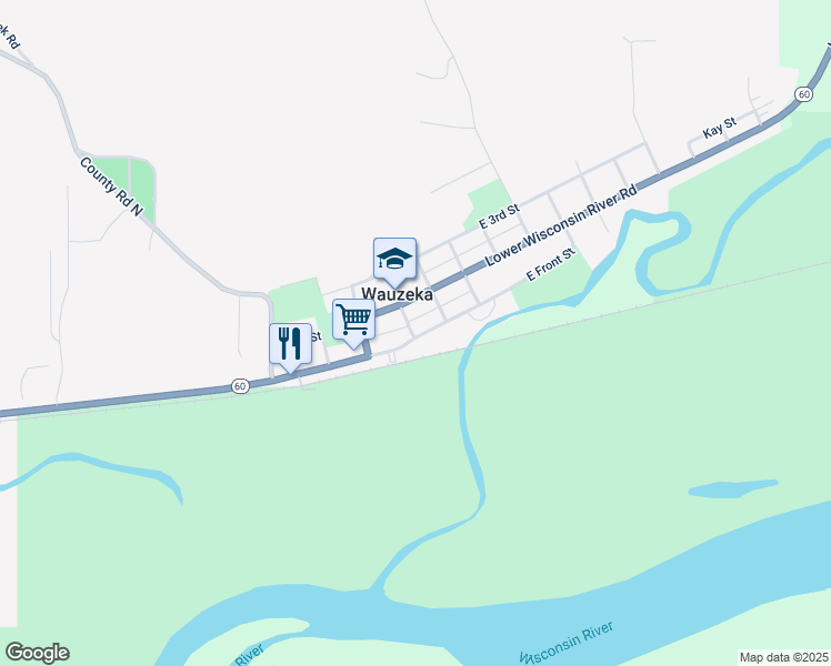map of restaurants, bars, coffee shops, grocery stores, and more near 309 East Front Street in Wauzeka