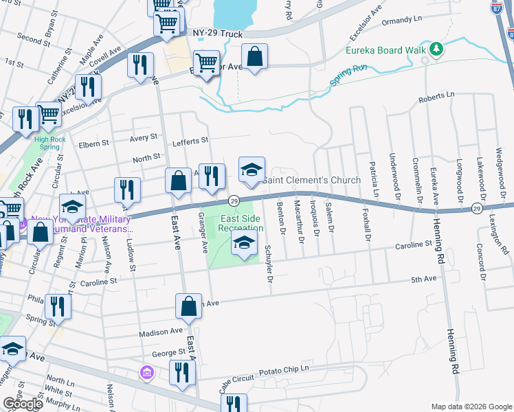 map of restaurants, bars, coffee shops, grocery stores, and more near 4 Schuyler Drive in Saratoga Springs