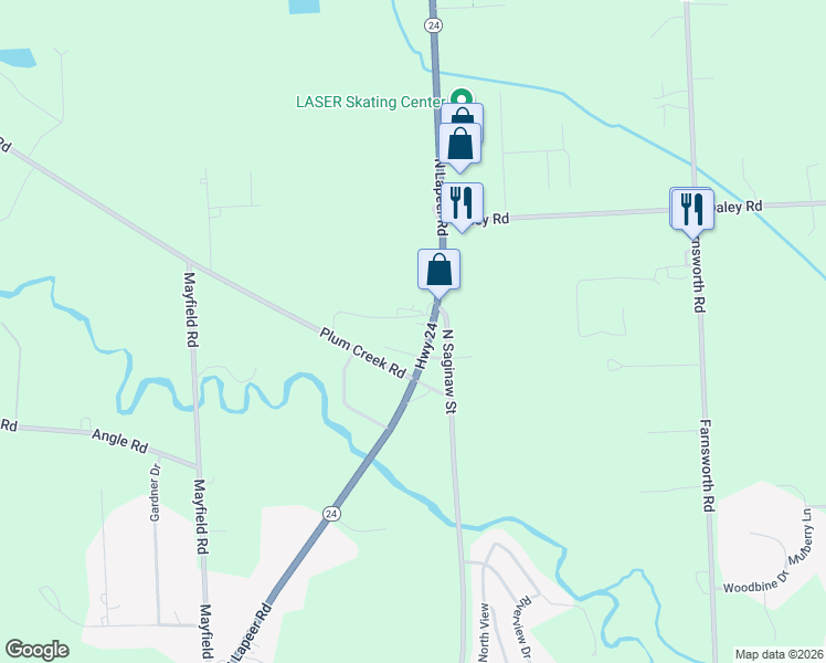 map of restaurants, bars, coffee shops, grocery stores, and more near 1897 North Lapeer Road in Lapeer
